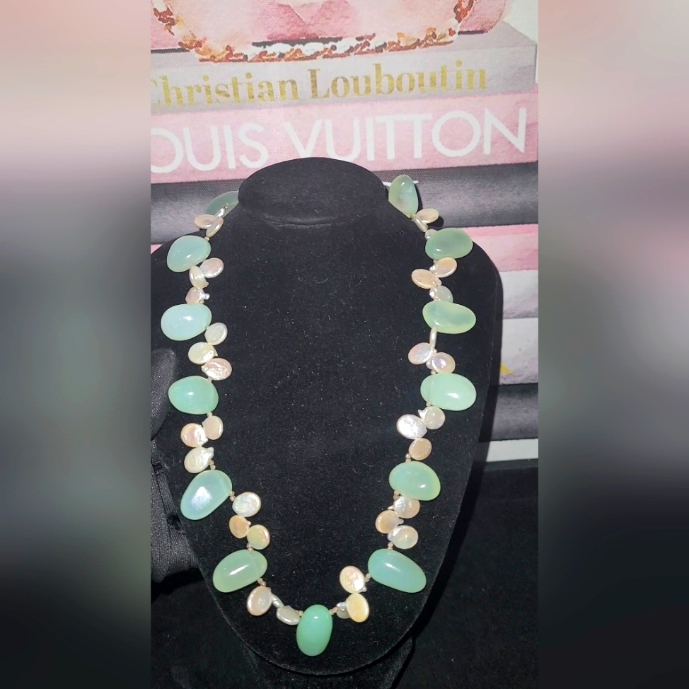 Aqua Chalcedony W/Pearl Fresh Water Vintage Neclace (Already Cleaned)